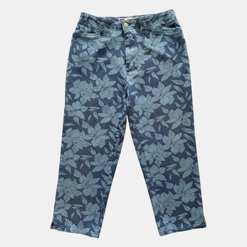 Vintage 90s Faded Glory Floral High Rise Denim Capris Sz 4 Blue Cottagecore‎ Y2K